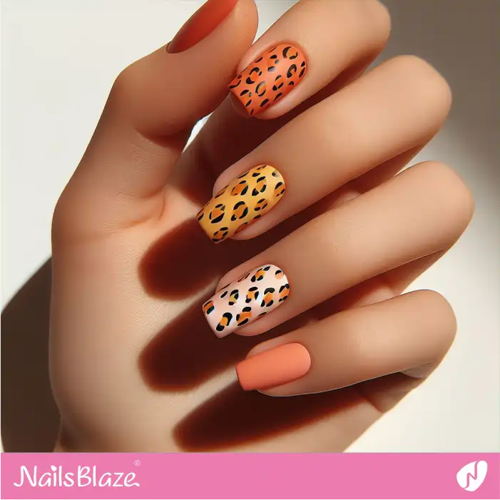 Orange and Yellow Simple Leopard Print Nails | Animal Print Nails - NB2599